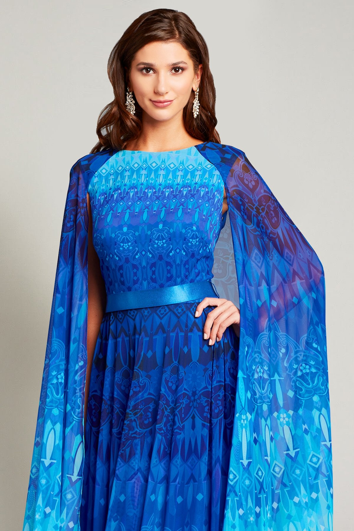 Safiye Ombré-Print Capelet Gown