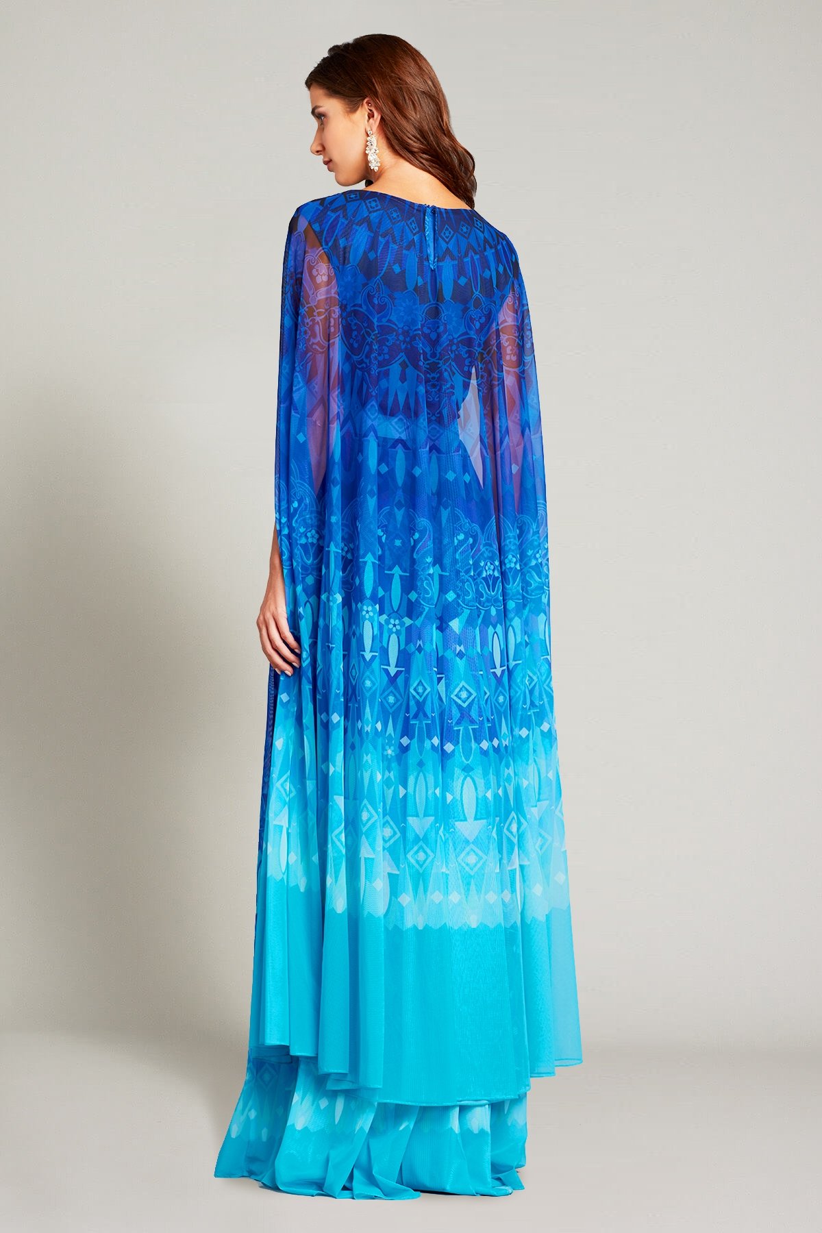 Safiye Ombré-Print Capelet Gown